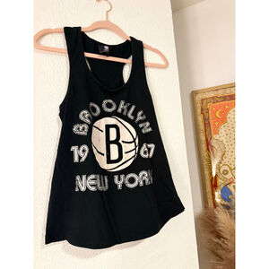 NBA Womans Tank Brooklyn New York Black Graphic Sparkle Racerback Size M